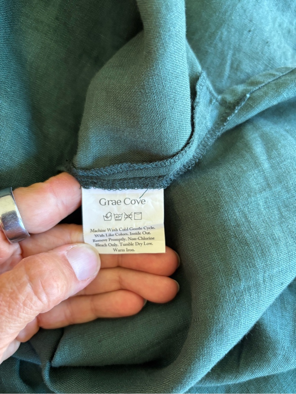 Grae Cove Linen Midi Dress Teal Green Tie-Waist Long Sleeve Dress Pockets L - Picture 6 of 9